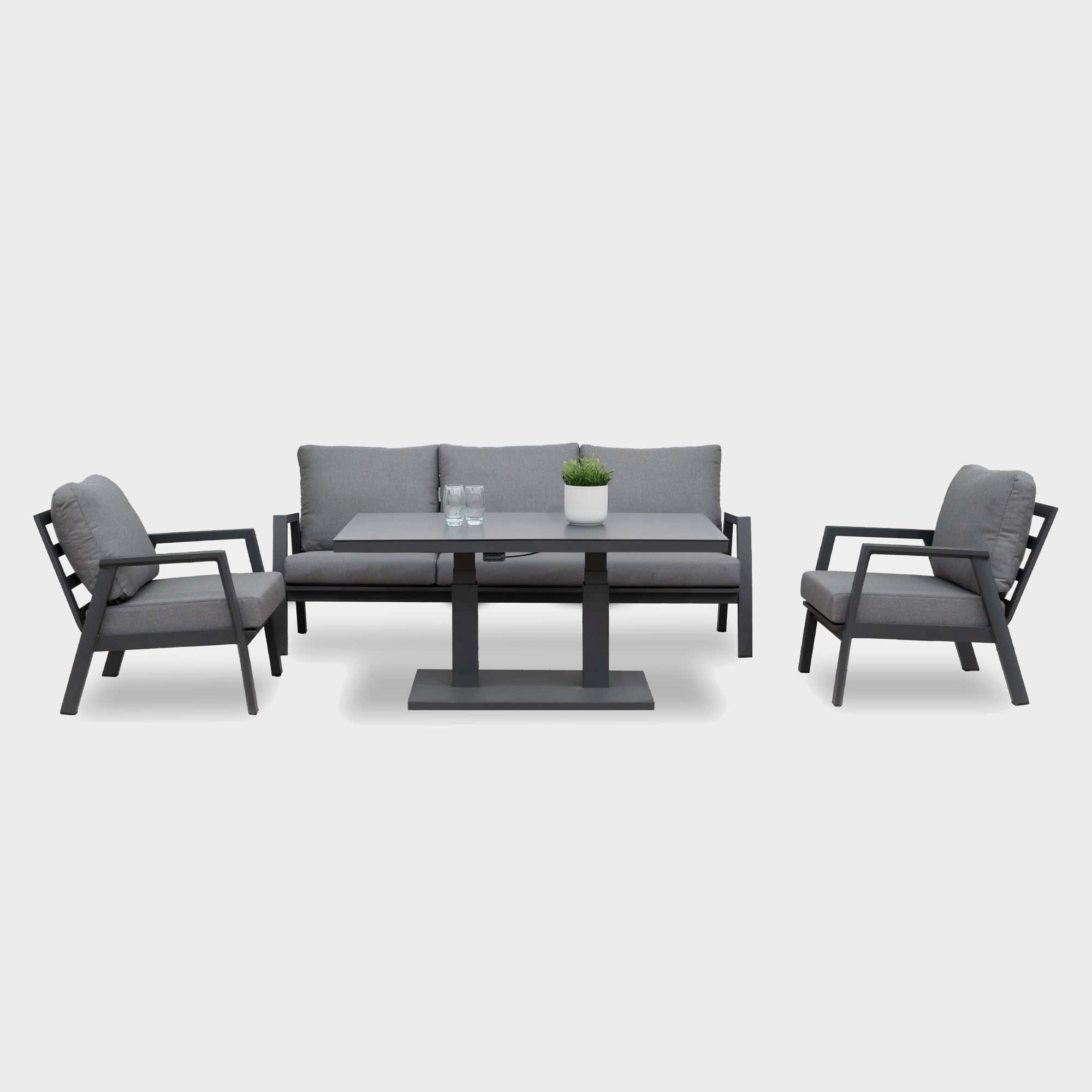 Montego Bay - 3 Seat Sofa Dining Set With Rectangular Rising Table In Dark Grey & Ceramic Top
