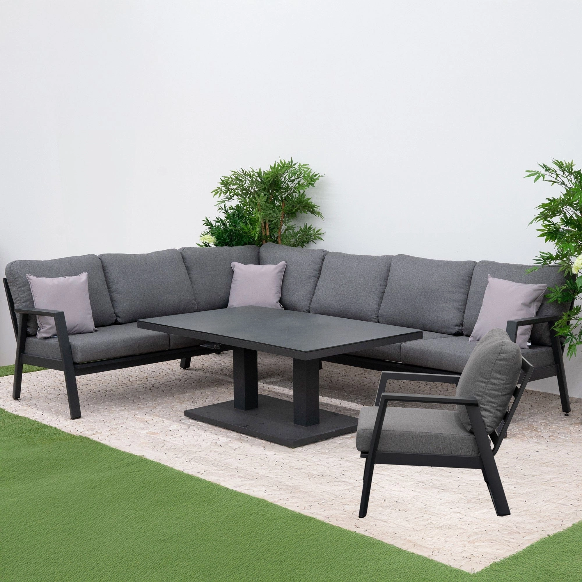 Montego Bay - Corner Sofa Dining Set With Rectangular Rising Table In Dark Grey & Ceramic Topaluminum alloy outdoor sofa set