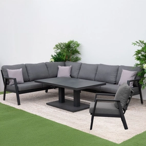 Montego Bay - Corner Sofa Dining Set With Rectangular Rising Table In Dark Grey & Ceramic Topaluminum alloy outdoor sofa set