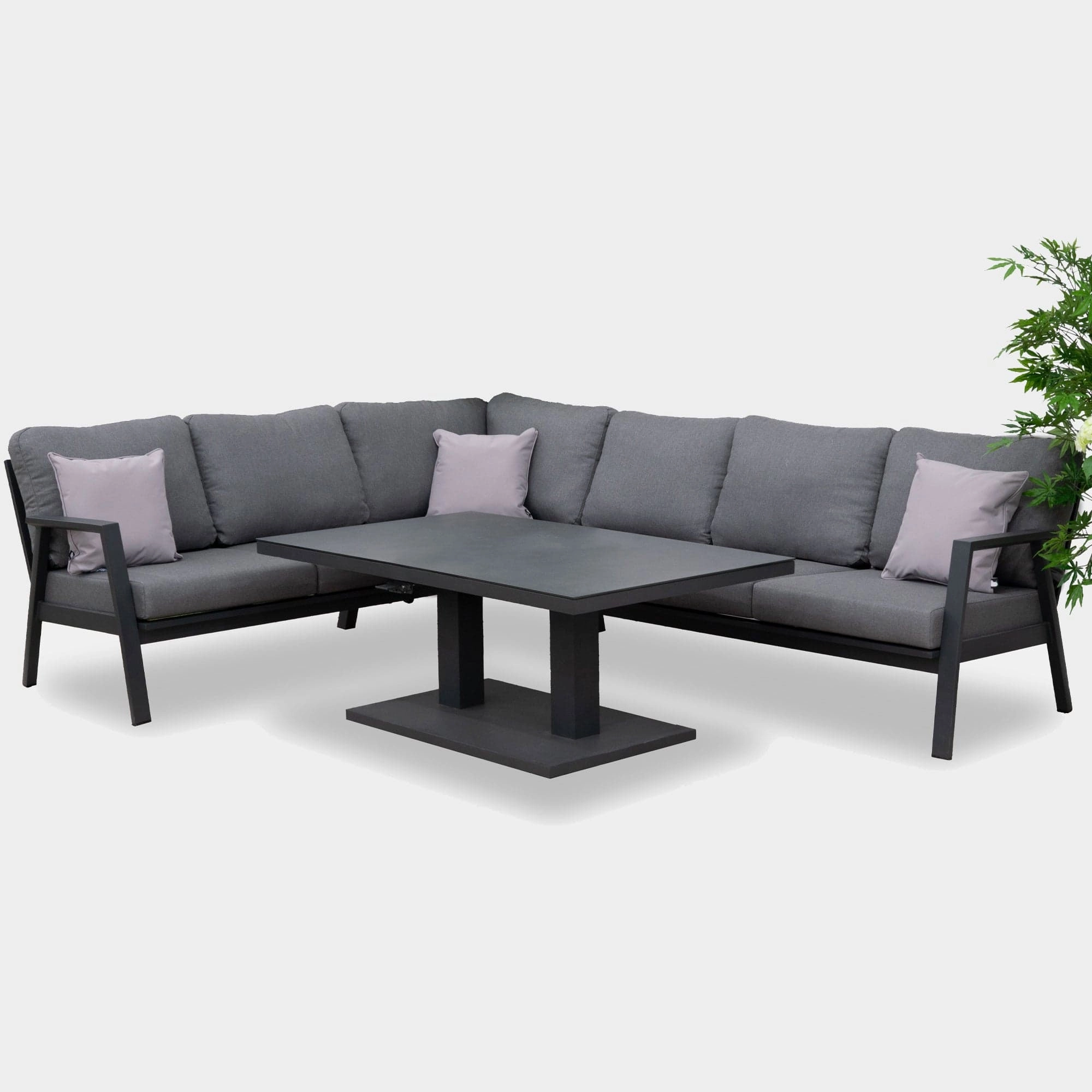 Montego Bay - Corner Sofa Dining Set With Rectangular Rising Table In Dark Grey & Ceramic Top