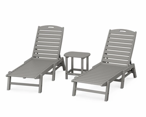 Nautical 3-Piece Chaise Lounge Set with South Beach 18" Side Tableoutdoor patio dining furniture set