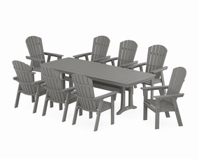 Nautical Curveback Adirondack 9-Piece Dining Set with Trestle Legsoutdoor patio furniture set