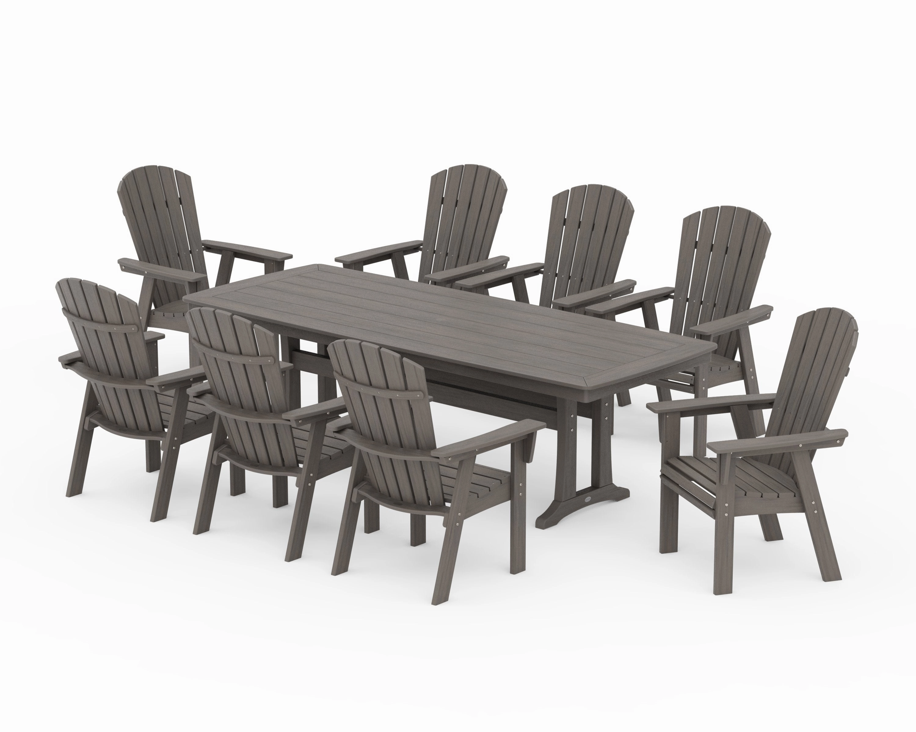 Nautical Curveback Adirondack 9-Piece Dining Set with Trestle Legs