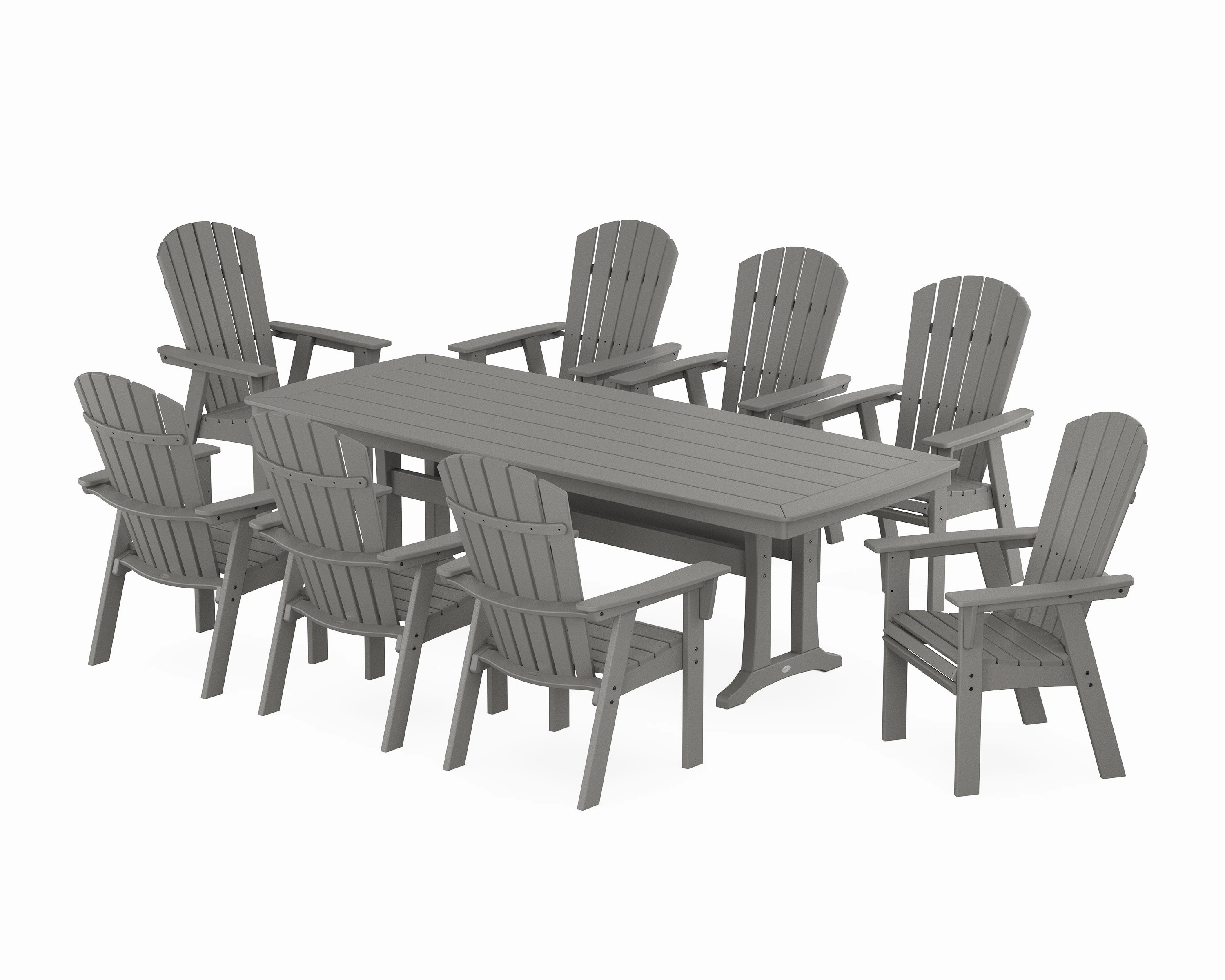 Nautical Curveback Adirondack 9-Piece Dining Set with Trestle Legsoutdoor patio furniture set