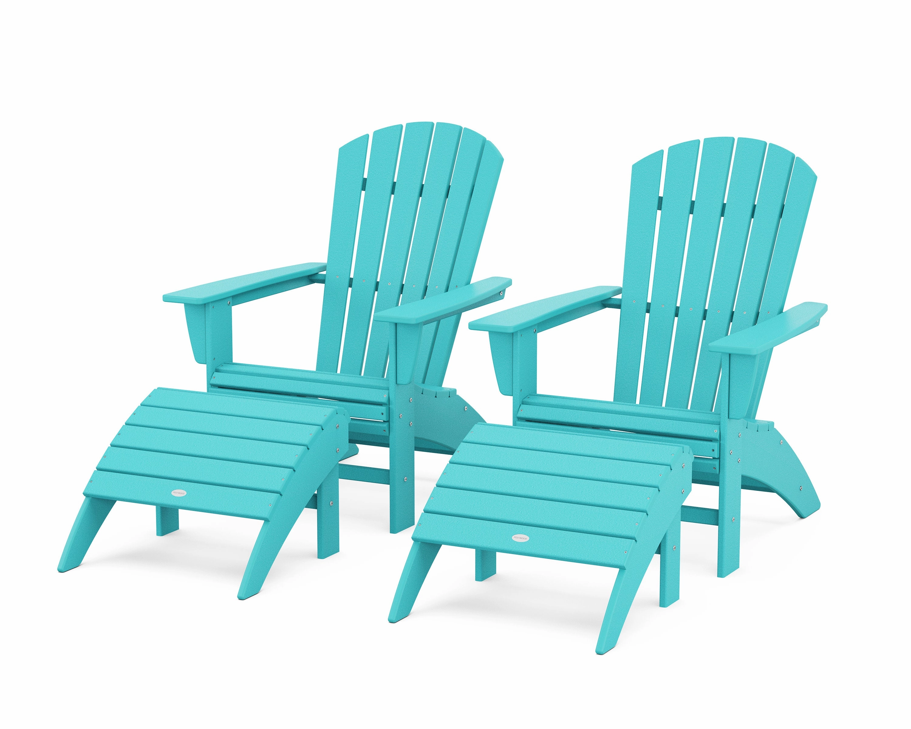 Nautical Curveback Adirondack Chair 4-Piece Set with Ottomans