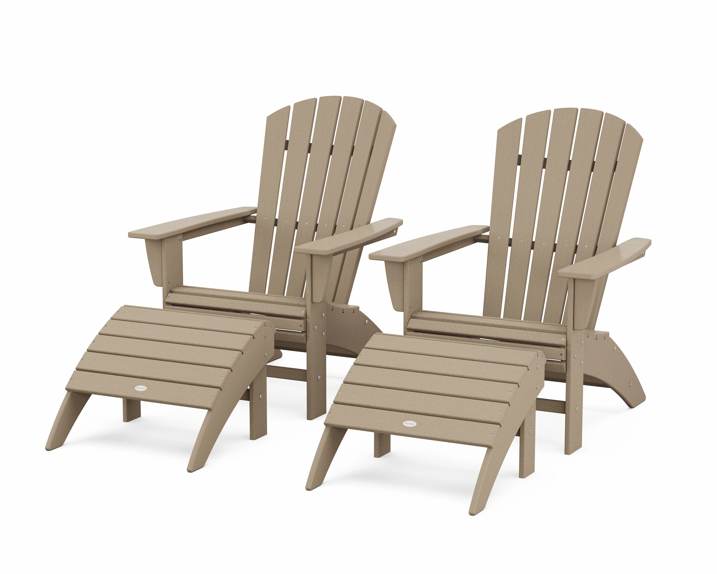 Nautical Curveback Adirondack Chair 4-Piece Set with Ottomans