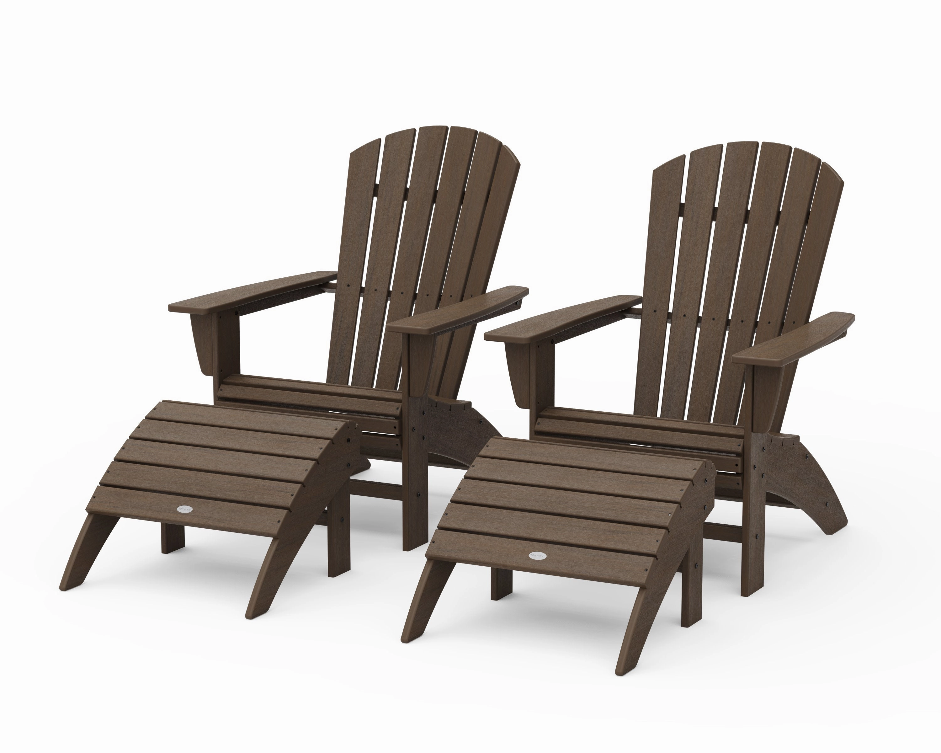 Nautical Curveback Adirondack Chair 4-Piece Set with Ottomans