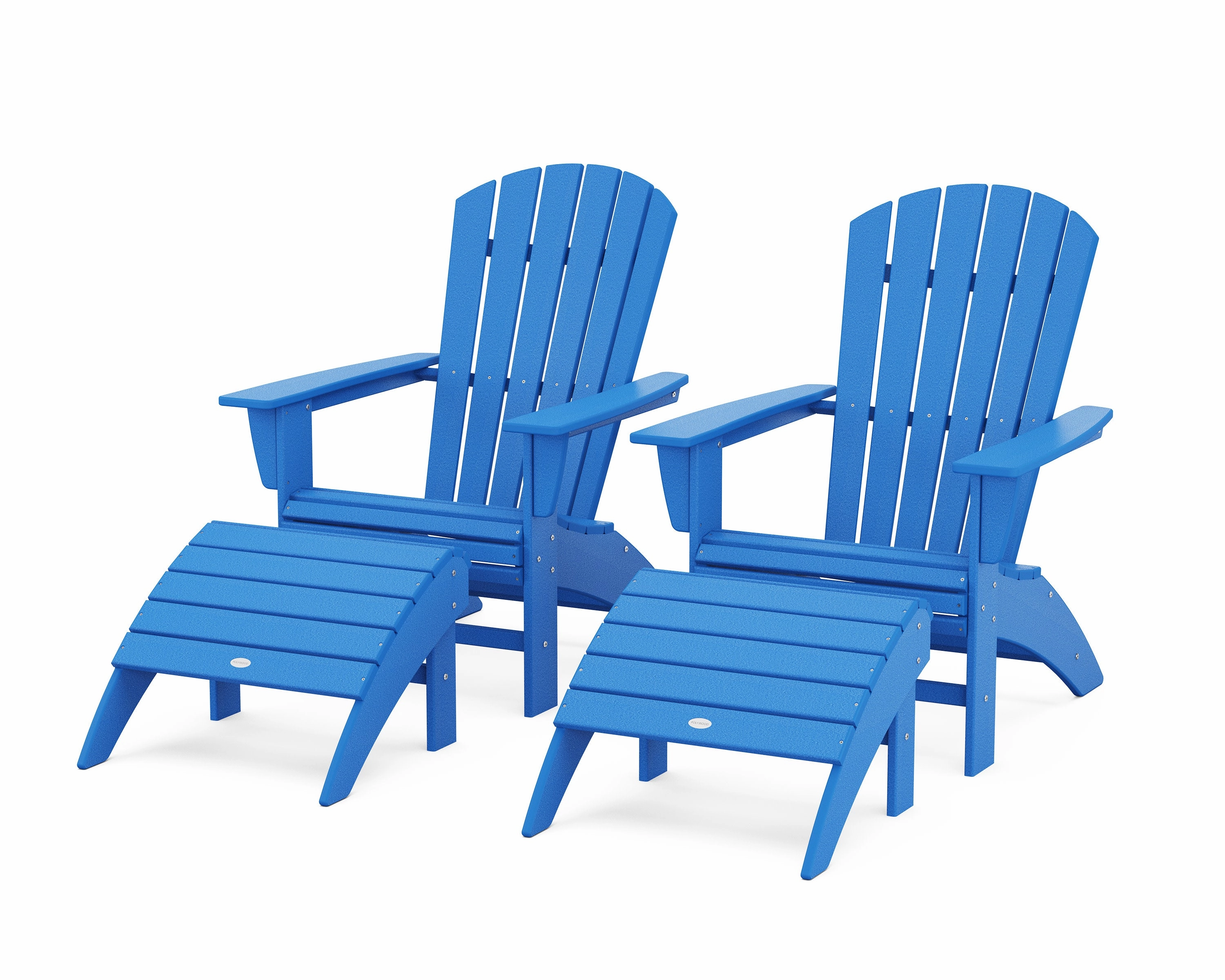 Nautical Curveback Adirondack Chair 4-Piece Set with Ottomans