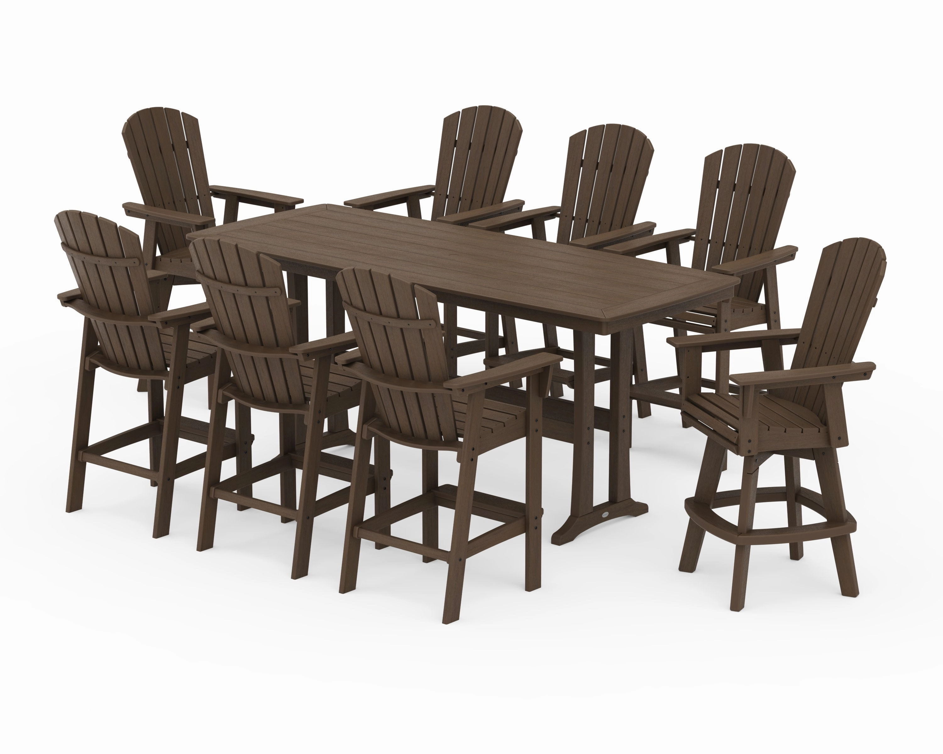 Nautical Curveback Adirondack Swivel 9-Piece Bar Set with Trestle Legs