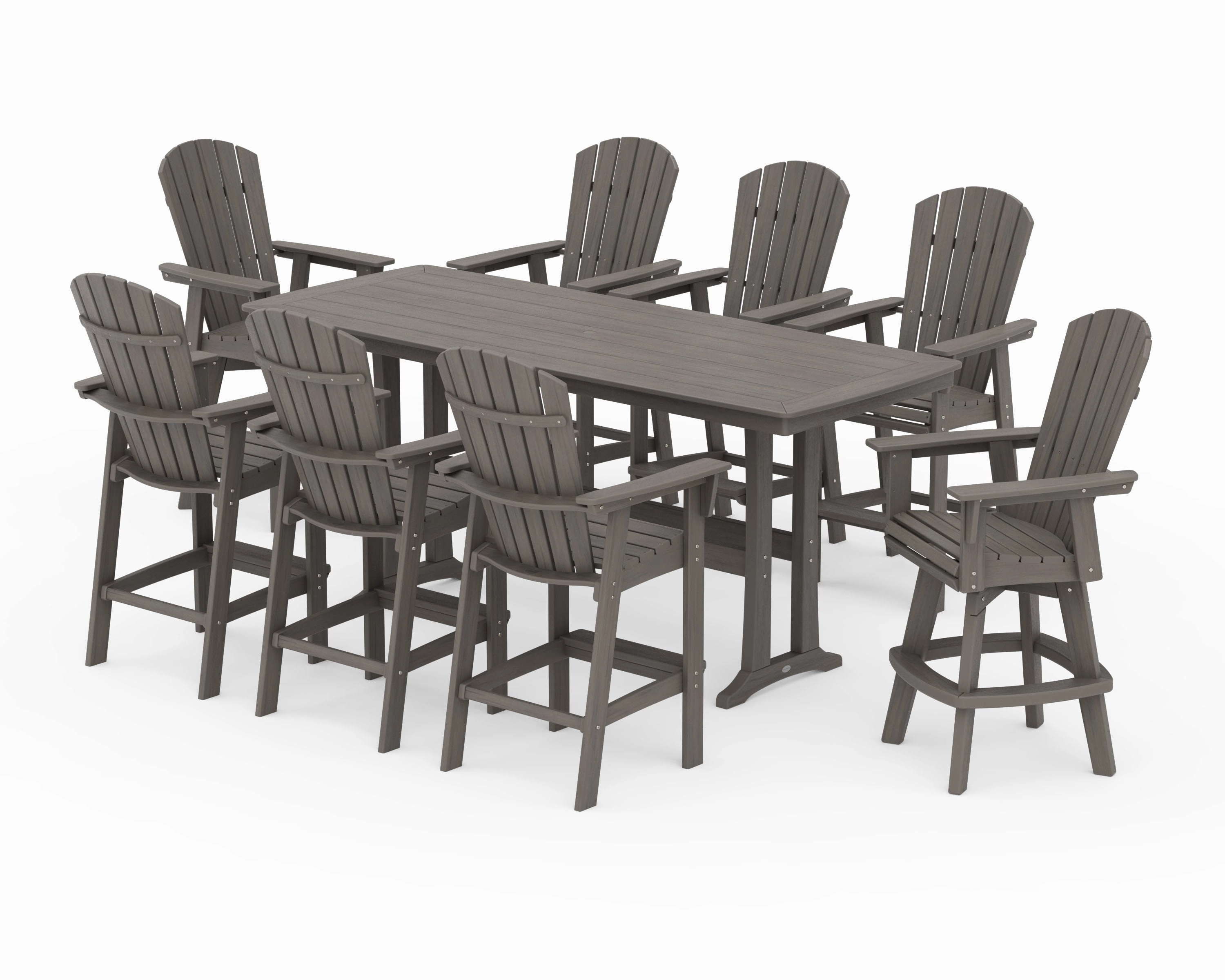 Nautical Curveback Adirondack Swivel 9-Piece Bar Set with Trestle Legs