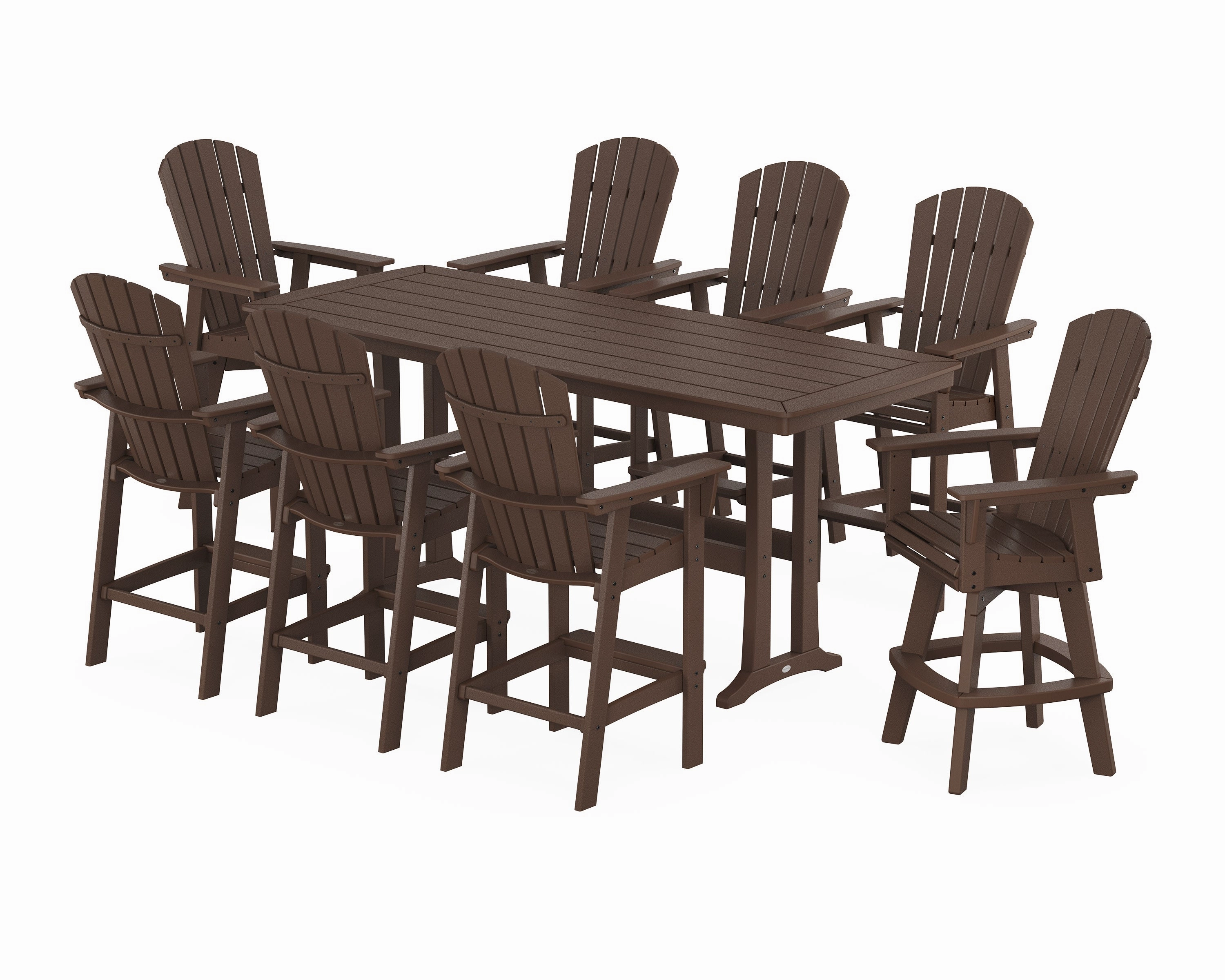 Nautical Curveback Adirondack Swivel 9-Piece Bar Set with Trestle Legs