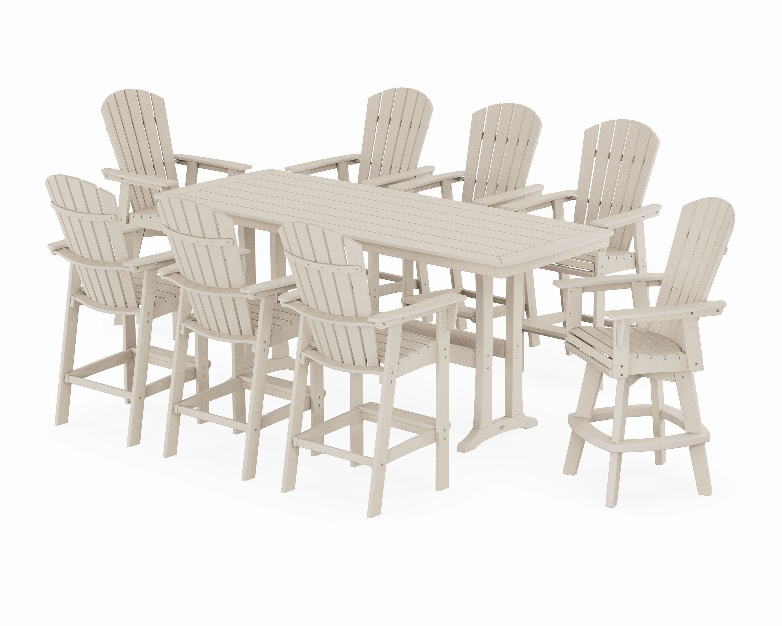 Nautical Curveback Adirondack Swivel 9-Piece Bar Set with Trestle Legs
