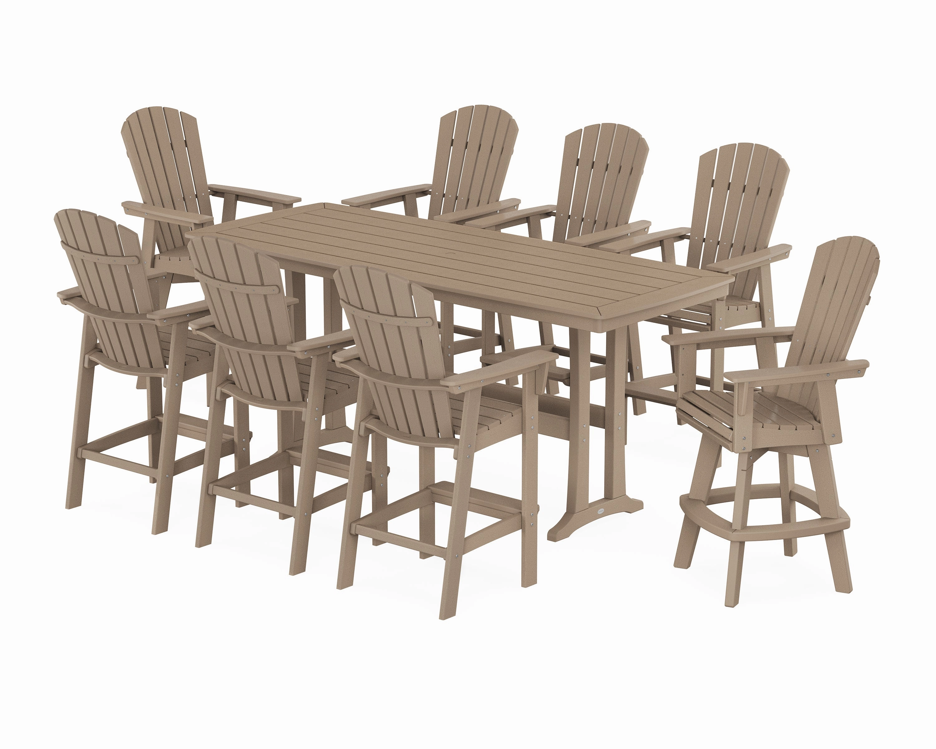 Nautical Curveback Adirondack Swivel 9-Piece Bar Set with Trestle Legs
