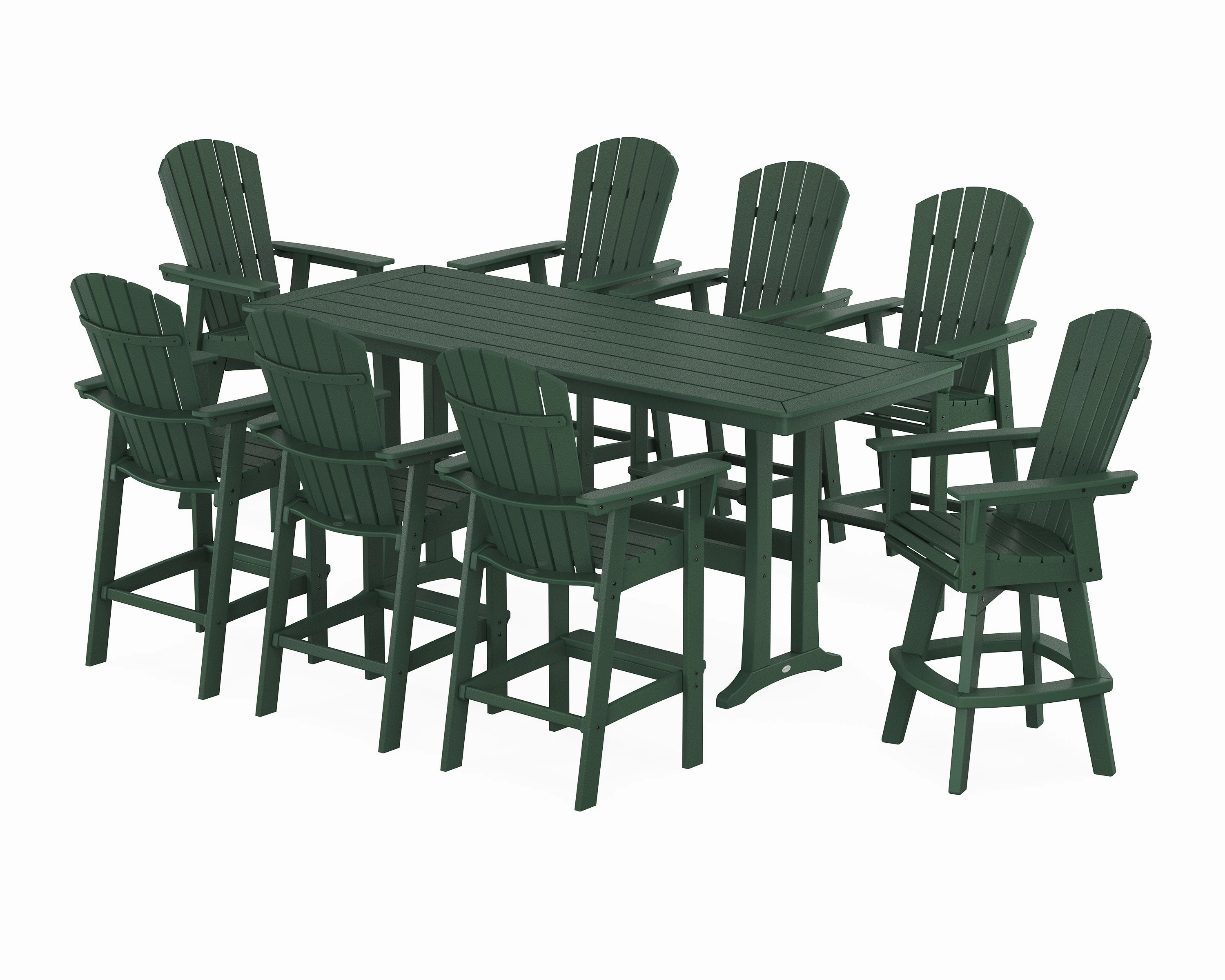 Nautical Curveback Adirondack Swivel 9-Piece Bar Set with Trestle Legs