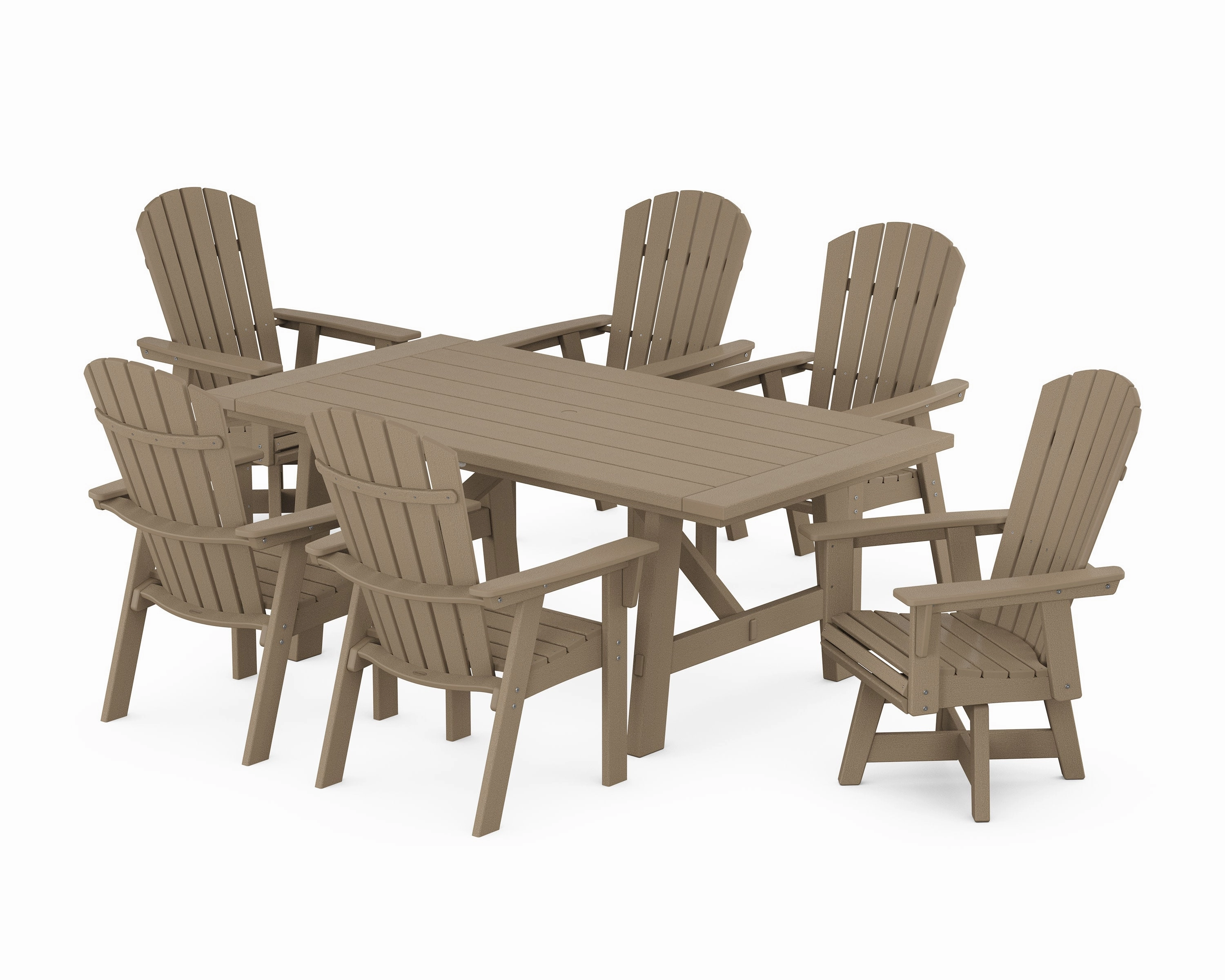 Nautical Curveback Adirondack Swivel Chair 7-Piece Rustic Farmhouse Dining Set