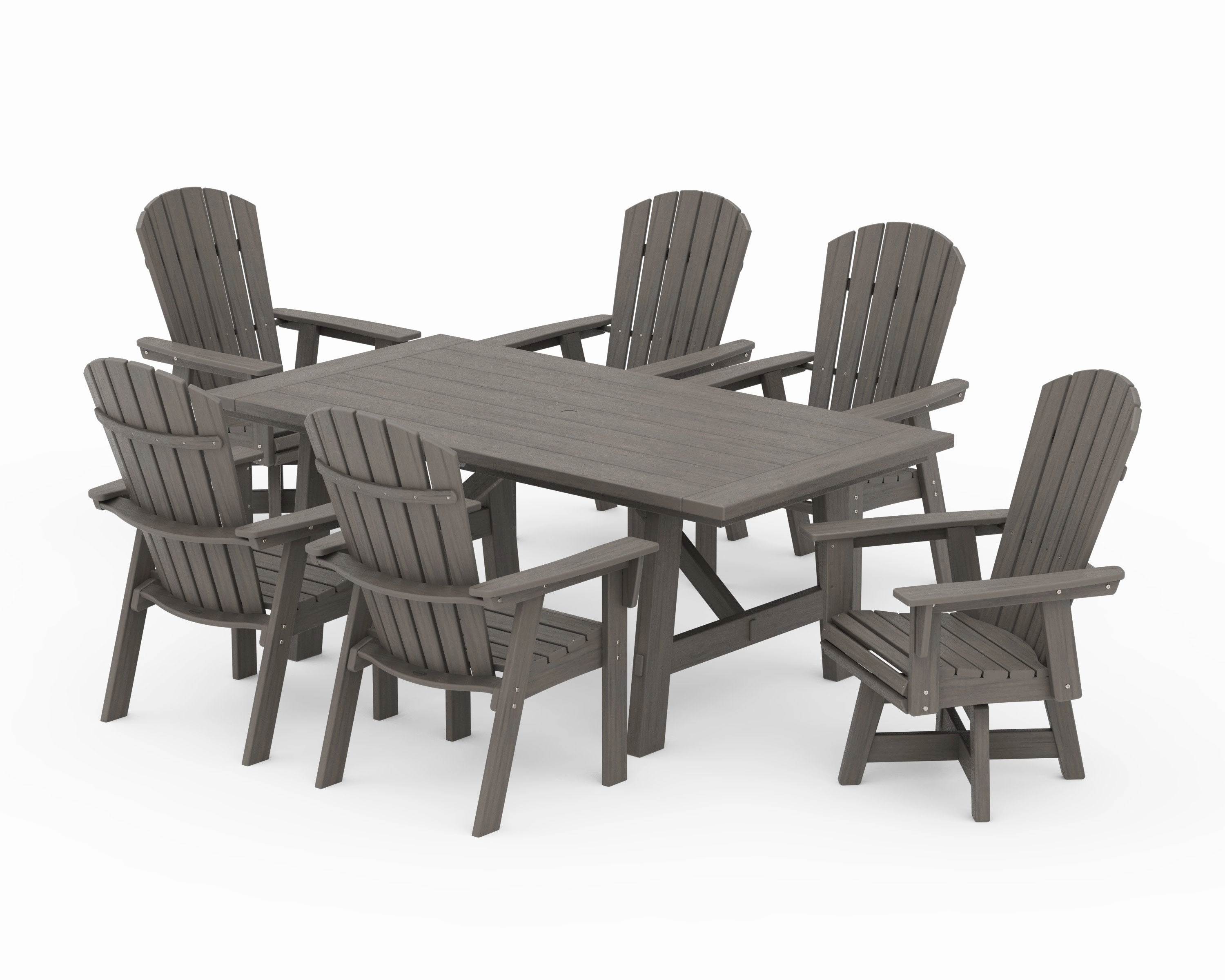 Nautical Curveback Adirondack Swivel Chair 7-Piece Rustic Farmhouse Dining Set