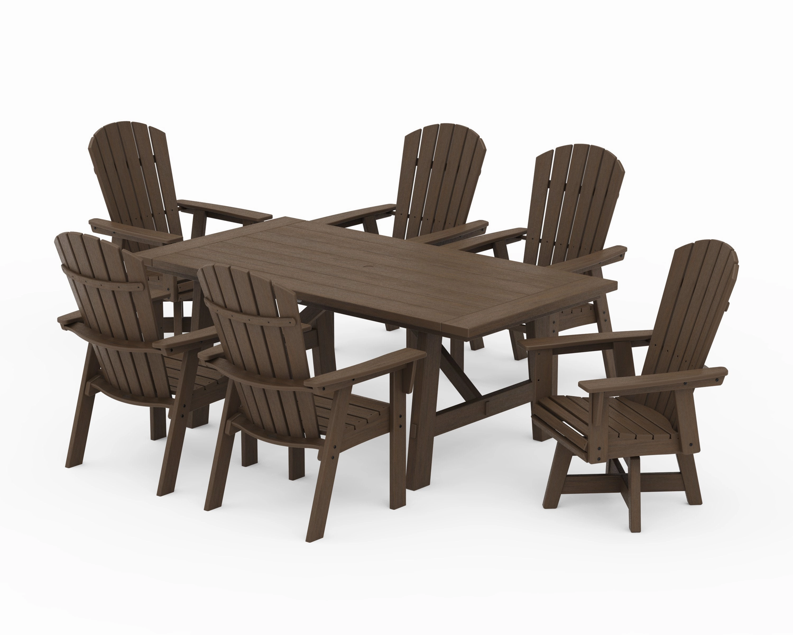 Nautical Curveback Adirondack Swivel Chair 7-Piece Rustic Farmhouse Dining Set
