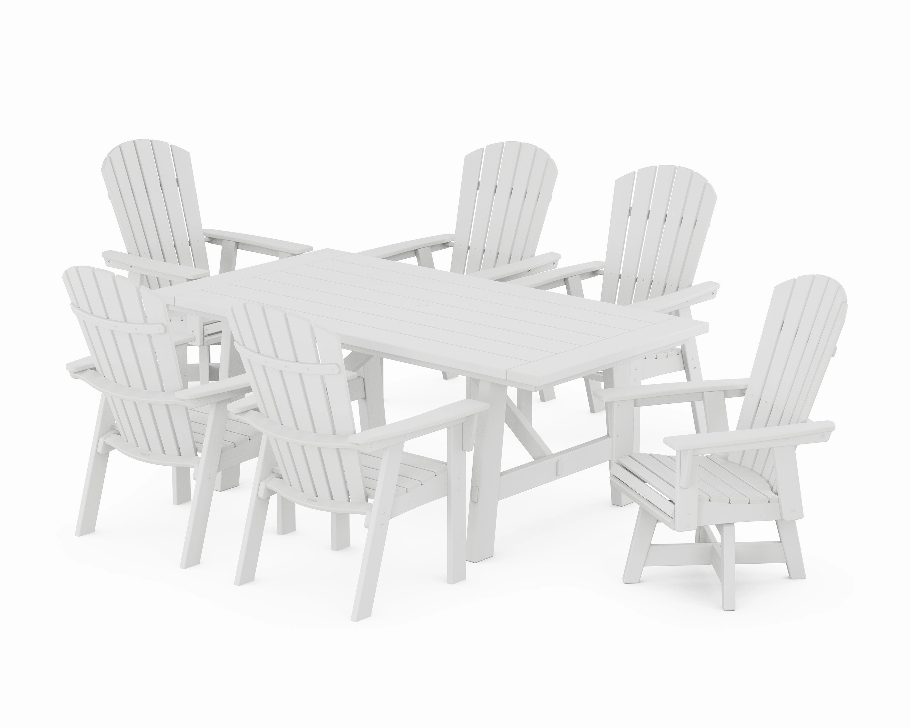 Nautical Curveback Adirondack Swivel Chair 7-Piece Rustic Farmhouse Dining Set