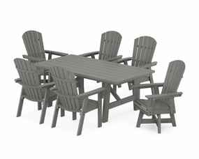 Nautical Curveback Adirondack Swivel Chair 7-Piece Rustic Farmhouse Dining Setoutdoor patio furniture set
