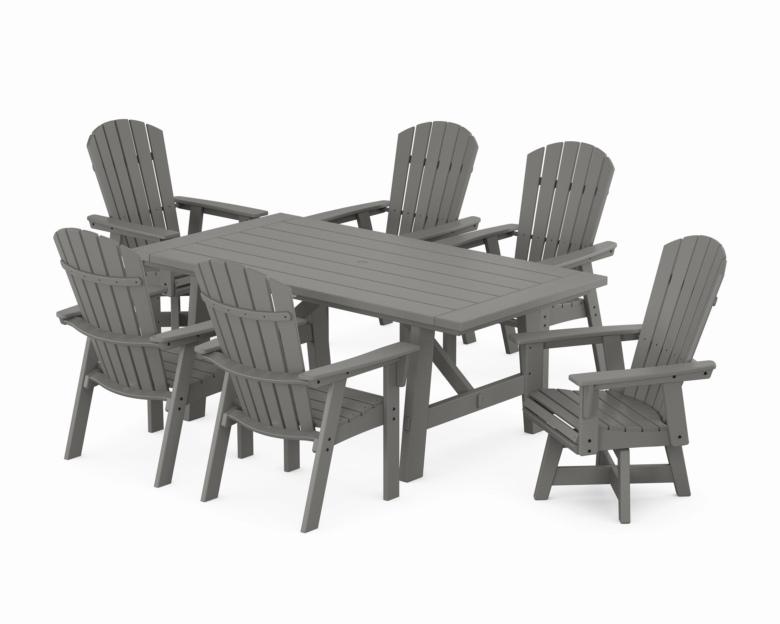 Nautical Curveback Adirondack Swivel Chair 7-Piece Rustic Farmhouse Dining Setoutdoor patio furniture set
