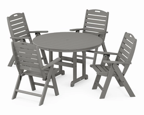 Nautical Folding Chair 5-Piece Round Farmhouse Dining Setoutdoor patio furniture set
