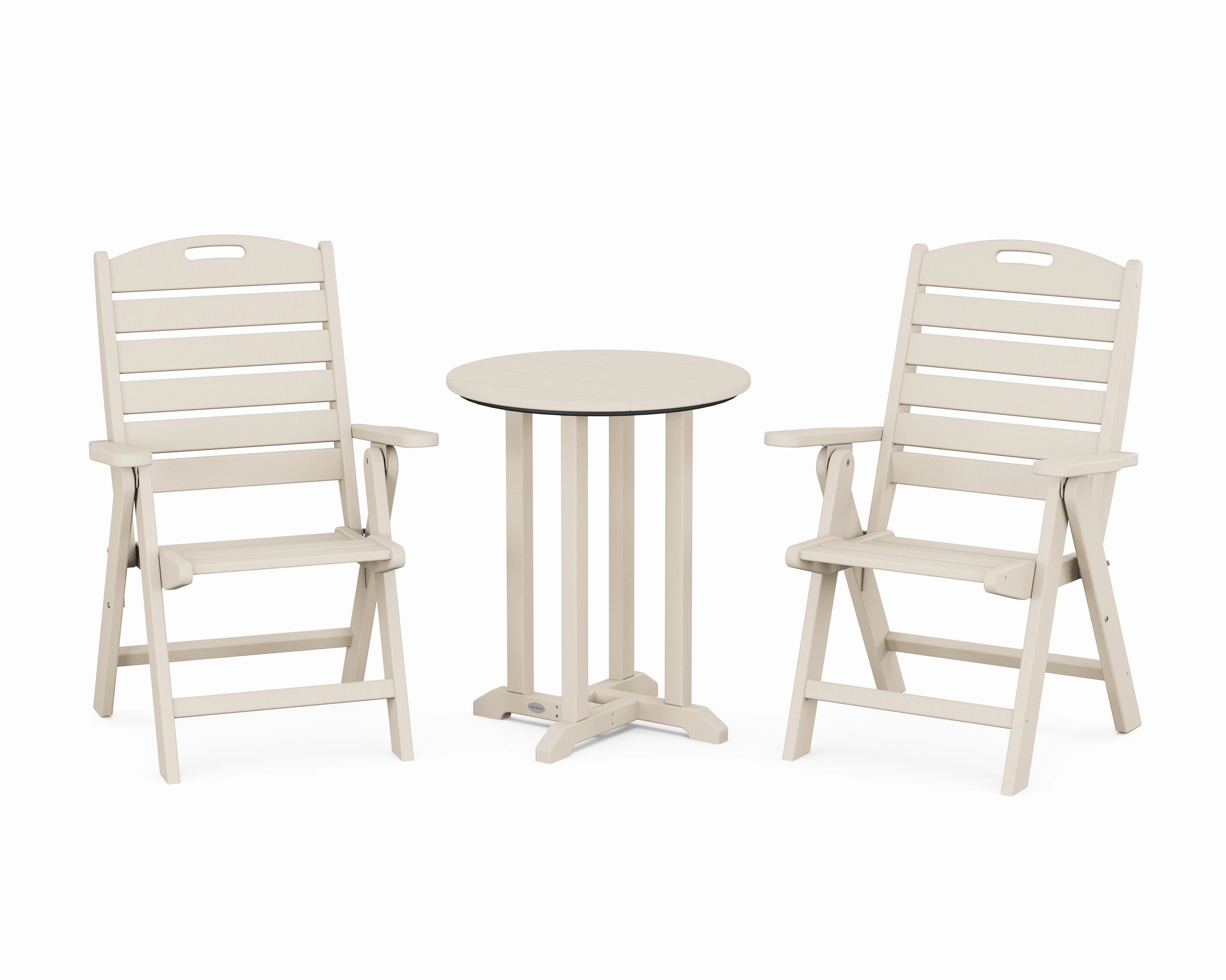 Nautical Folding Highback Chair 3-Piece Round Bistro Dining Set