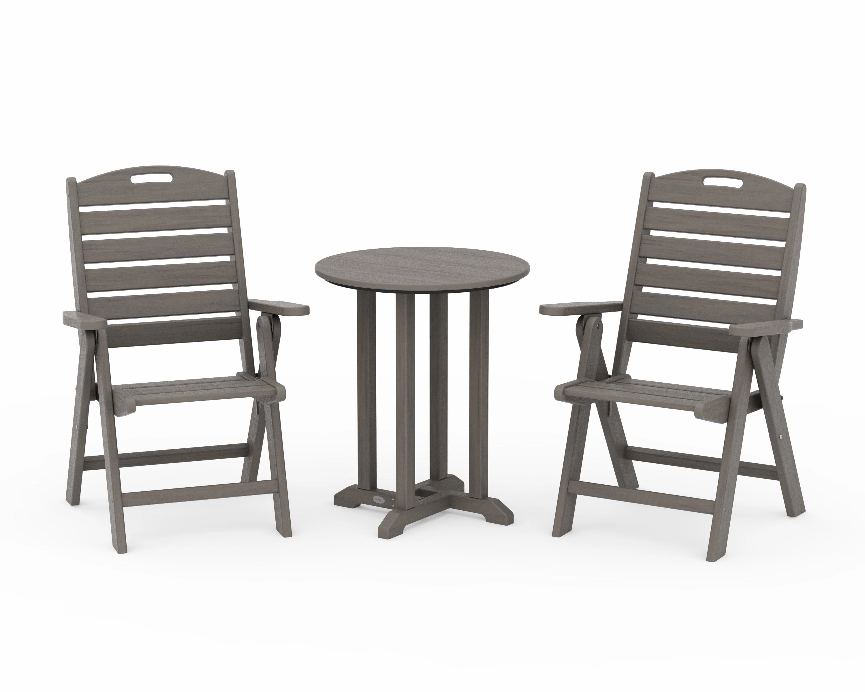Nautical Folding Highback Chair 3-Piece Round Bistro Dining Set