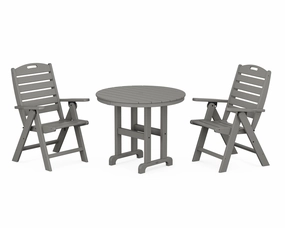 Nautical Folding Highback Chair 3-Piece Round Dining Setoutdoor patio furniture set