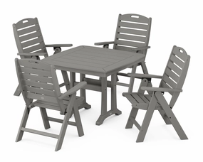 Nautical Folding Highback Chair 5-Piece Dining Set with Trestle Legsoutdoor patio furniture set
