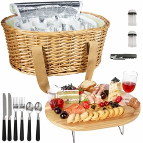 Insulated Wicker Picnic Basket With Table And Utensil Set For Two Price Drop Today Trending Savings Now