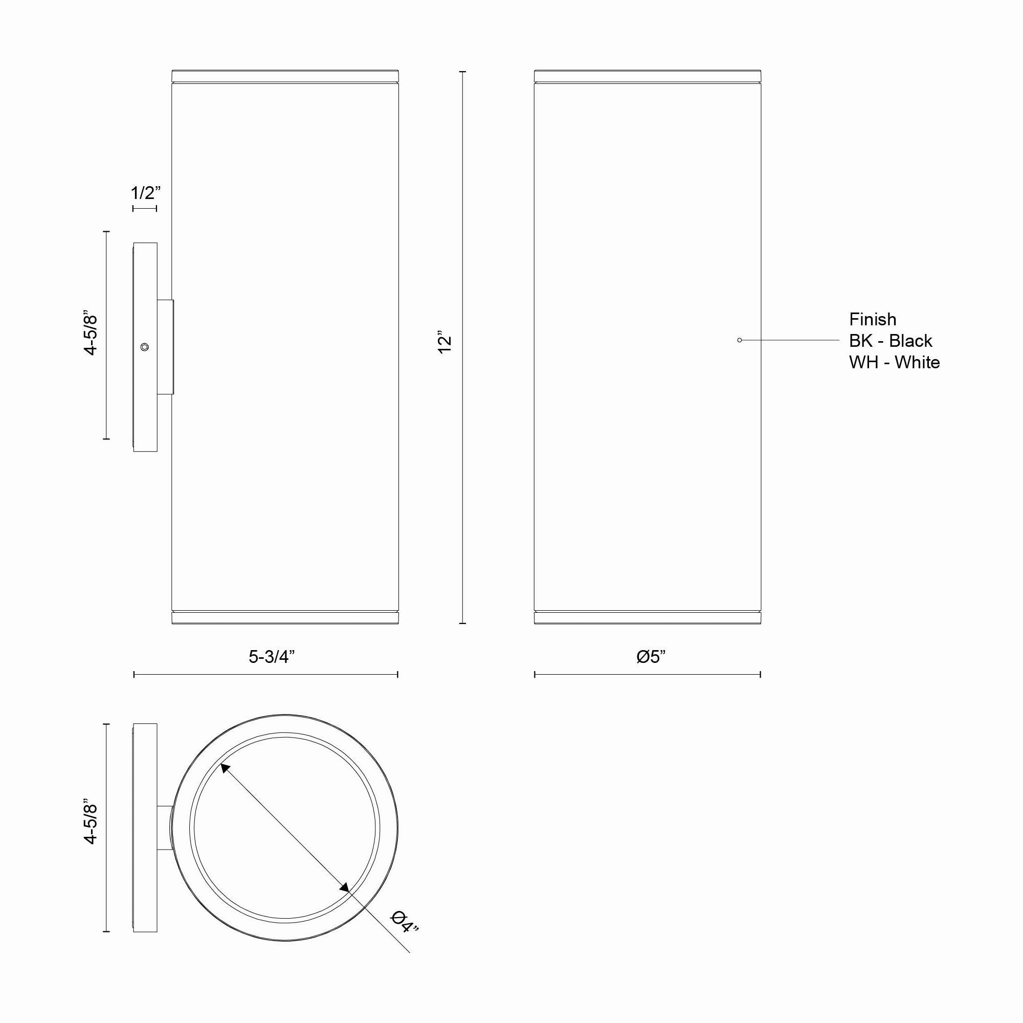 Nordic 12" (5" Dia.) LED Exterior Wall