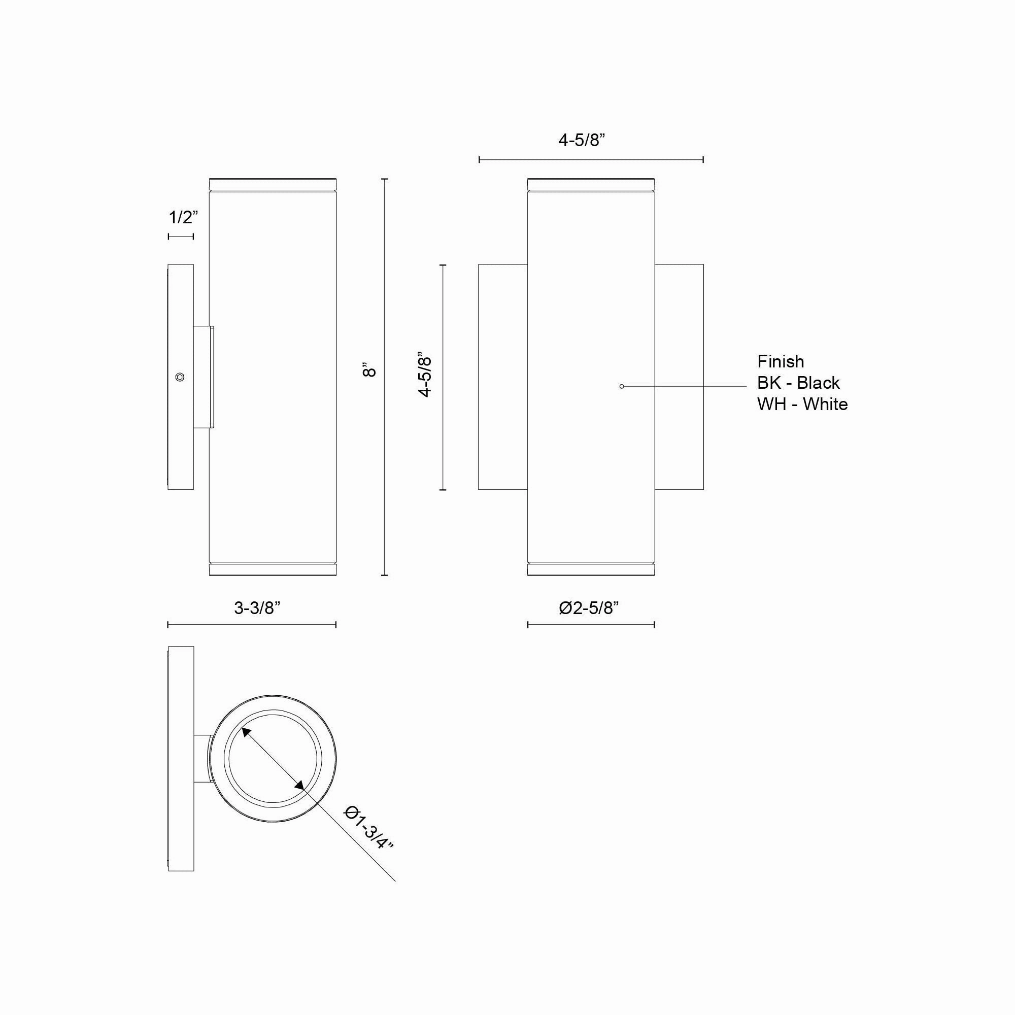 Nordic 8" (2" Dia.) LED Exterior Wall