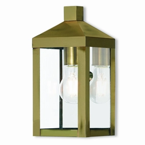 Nyack One Light Outdoor Wall Lantern Antique Brass w/ Polished Chrome Stainless SteelOutdoor wall sconces with motion sensor