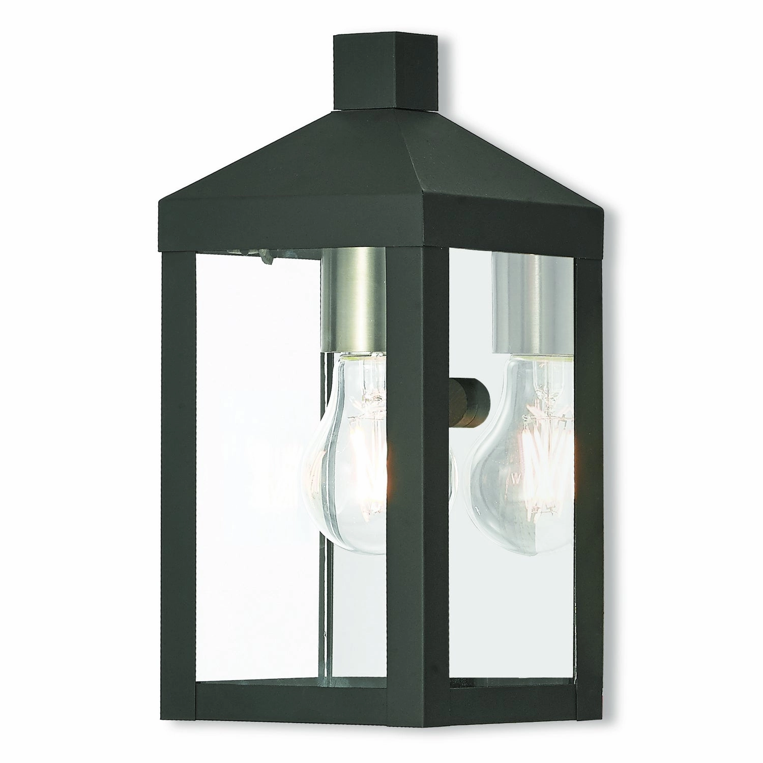 Nyack One Light Outdoor Wall Lantern Black w/ Brushed Nickel Cluster and Polished Chrome Stainless SteelOutdoor wall sconces with motion sensor