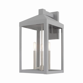 Nyack Three Light Outdoor Wall Lantern Nordic Gray w/ Brushed NickelsOutdoor wall sconces with motion sensor