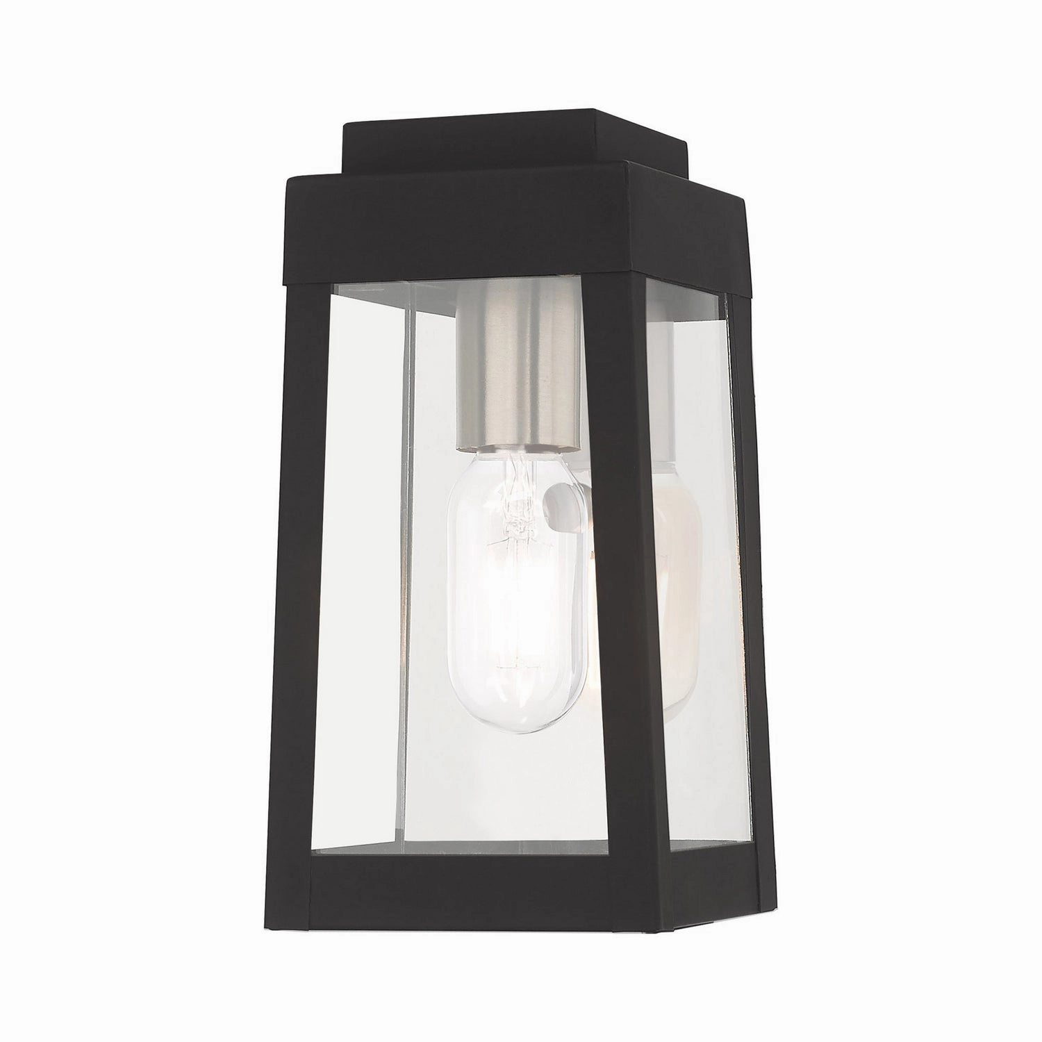 Oslo One Light Outdoor Wall Lantern Black w/ Brushed Nickels and Polished Chrome Stainless SteelOutdoor wall sconces with motion sensor