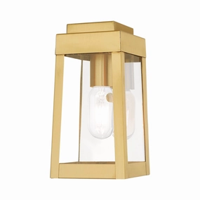 Oslo One Light Outdoor Wall Lantern Satin Brass w/ Polished Chrome Stainless SteelOutdoor wall sconces with motion sensor