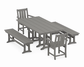 Oxford 5-Piece Farmhouse Dining Set with Benchesoutdoor patio furniture set