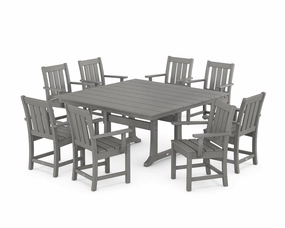 Oxford 9-Piece Square Farmhouse Dining Set with Trestle Legsoutdoor patio furniture set