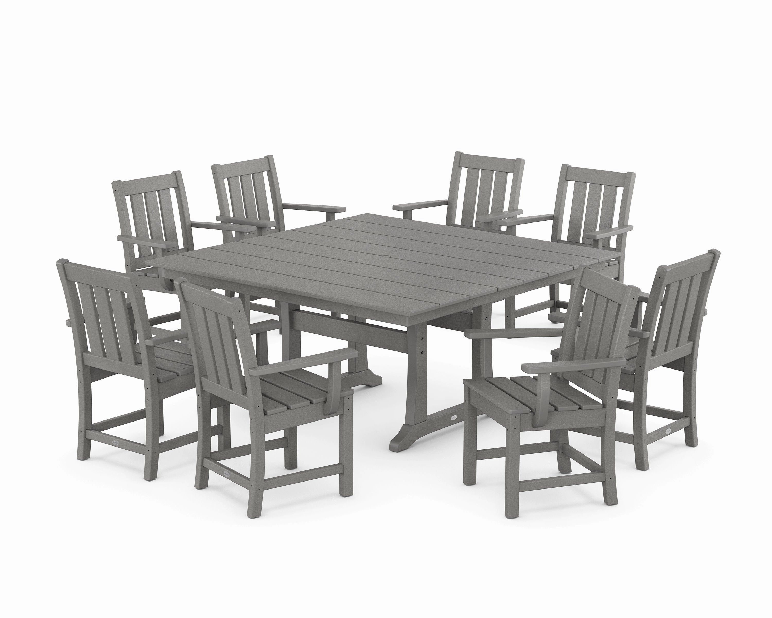 Oxford 9-Piece Square Farmhouse Dining Set with Trestle Legsoutdoor patio furniture set