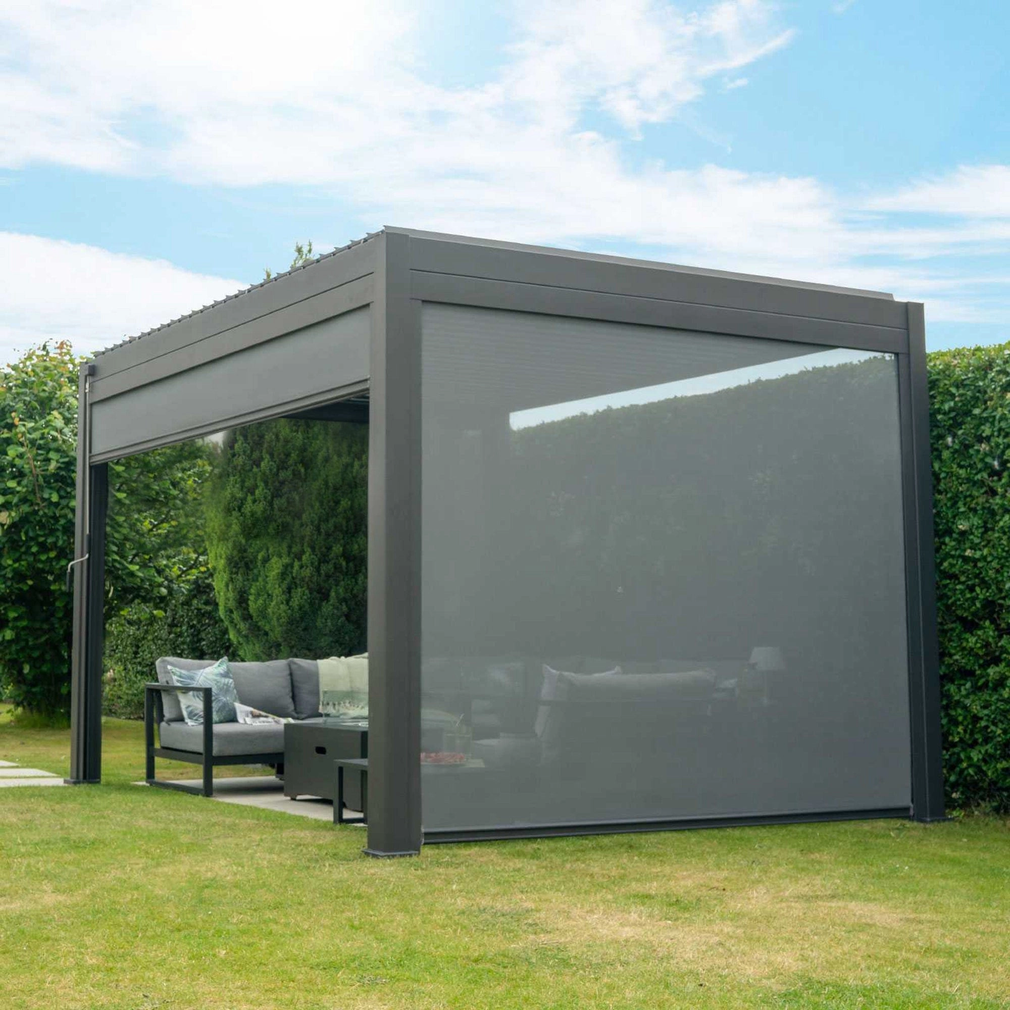 Palm Beach - 4m x 3m Rectangular Pergola In Grey Aluminium Including 2 Privacy Screens
