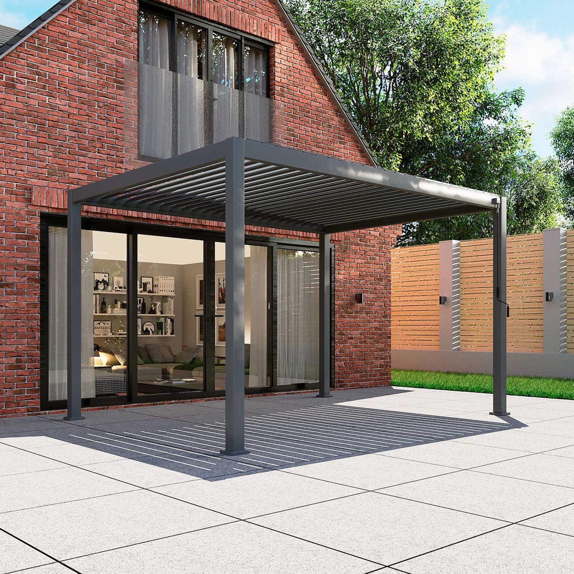 Palm Beach - 4m x 3m Rectangular Pergola In Grey Aluminium Including 2 Privacy Screensaluminum alloy outdoor sofa set