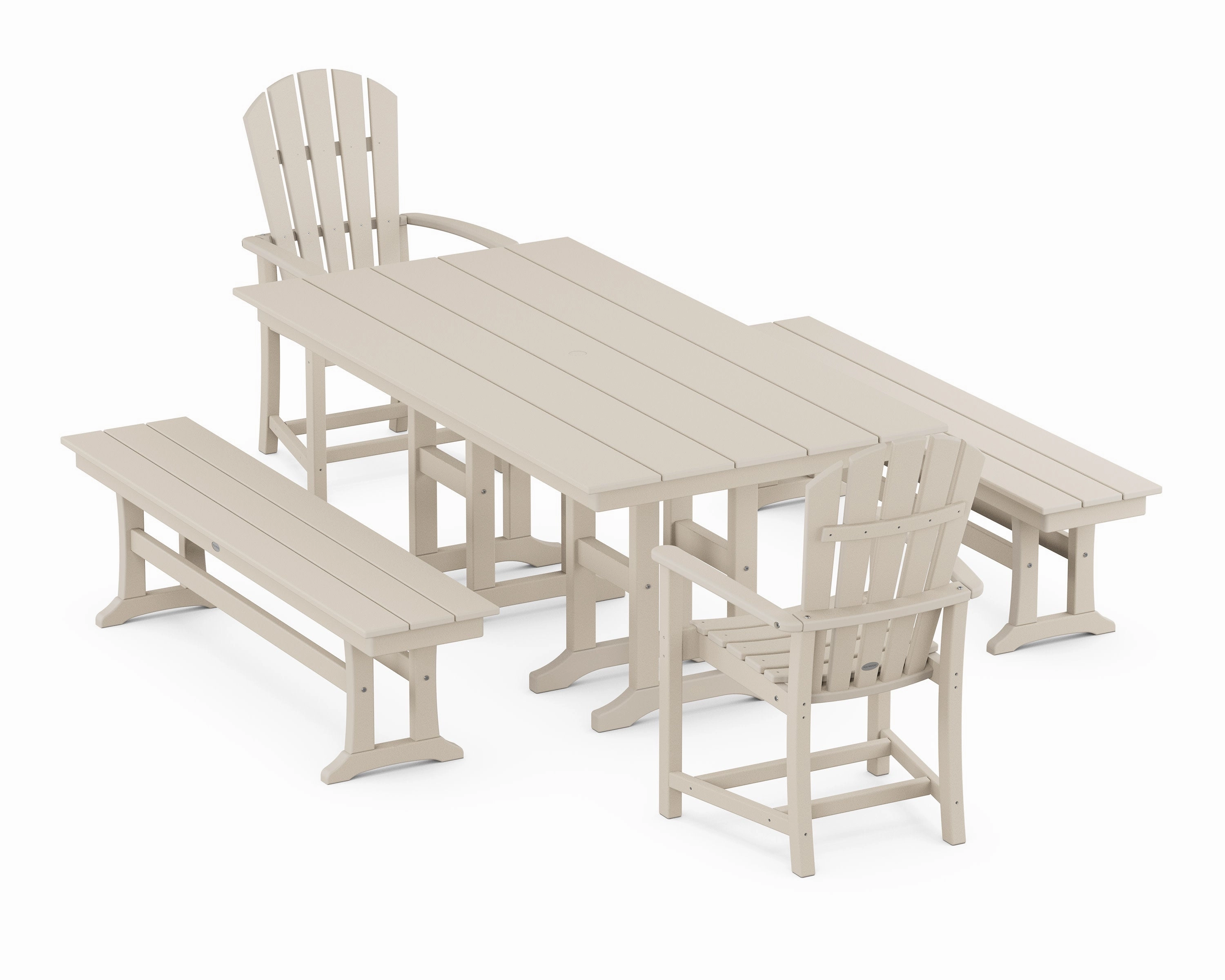 Palm Coast 5-Piece Farmhouse Dining Set with Benches