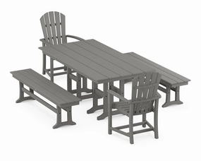 Palm Coast 5-Piece Farmhouse Dining Set with Benchesoutdoor patio furniture set