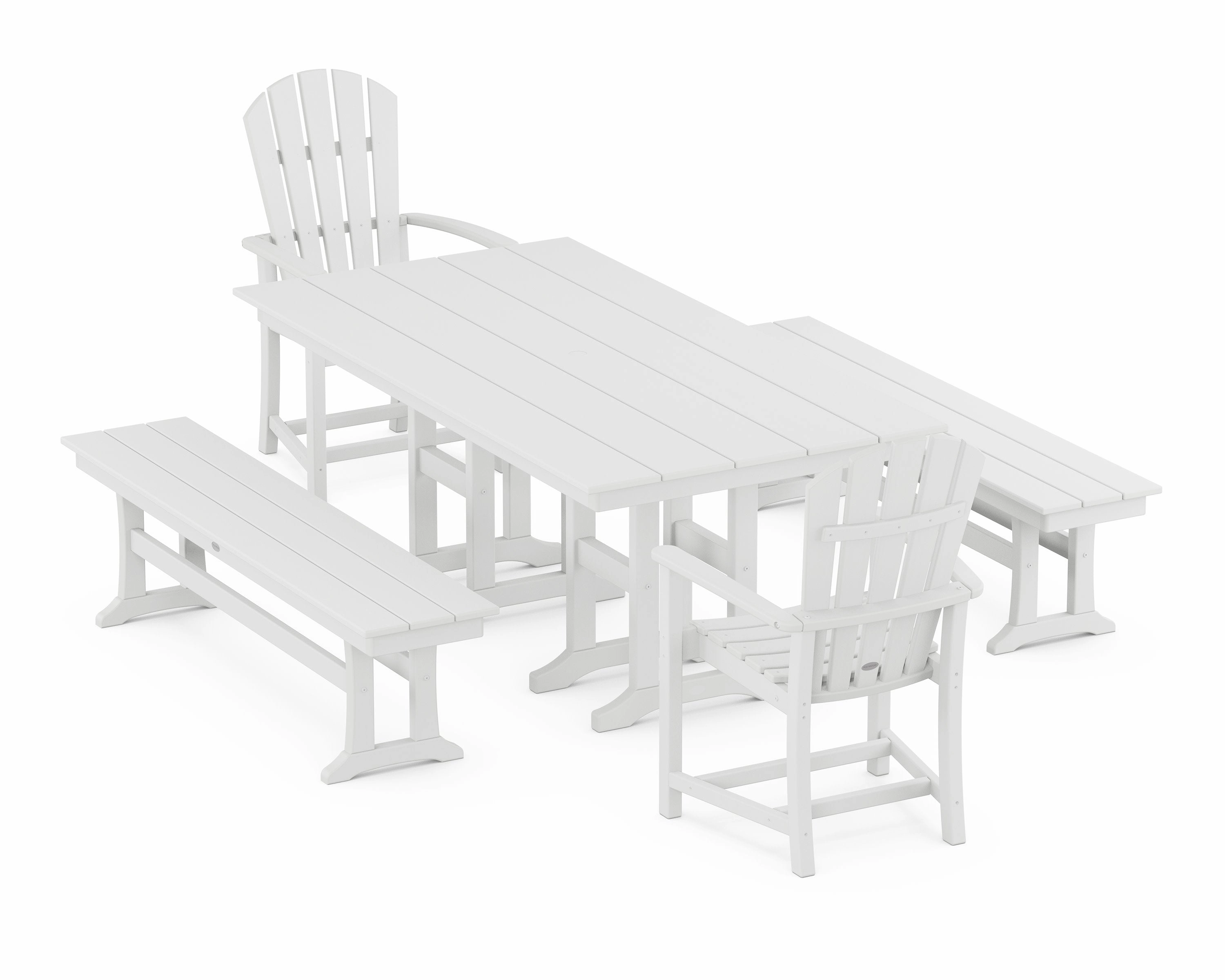 Palm Coast 5-Piece Farmhouse Dining Set with Benches