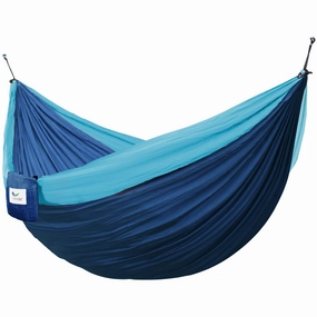 Parachute Camping Hammock - Navy & Turquoise outdoor hammock with stand and canopy