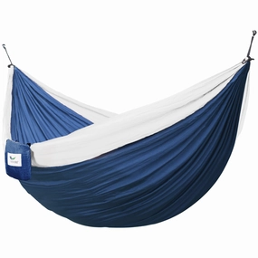 Parachute Camping Hammock - Navy & White outdoor hammock with stand and canopy