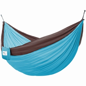 Parachute Camping Hammock - Turquoise & Chocolate outdoor hammock with stand and canopy