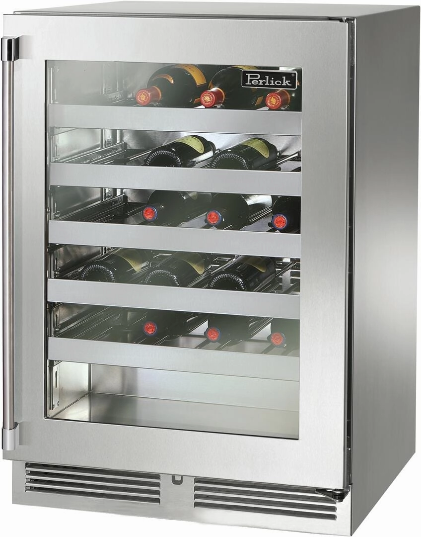 Perlick Signature Series 24" Built-In Wine Cooler with 45 Bottle Capacity Single Zone with Glass Door in Stainless Steel HP24WM-4-3