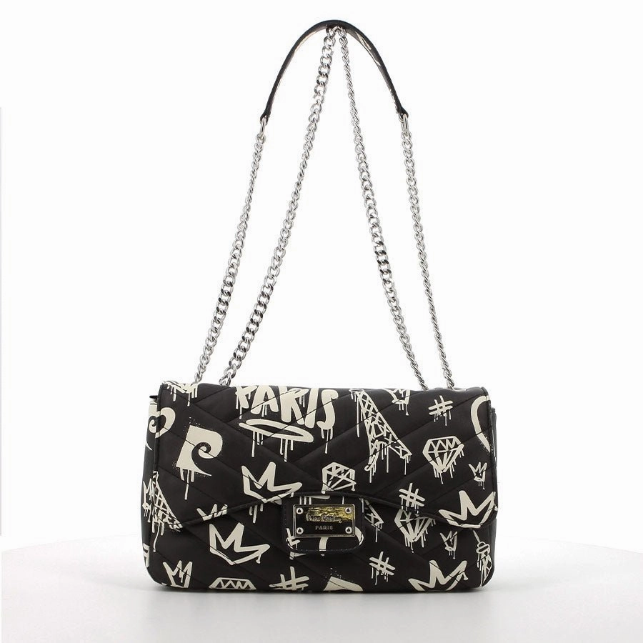 Pierre Cardin Cassidy Chain Bag | Black With White Print Online Deal Frenzy